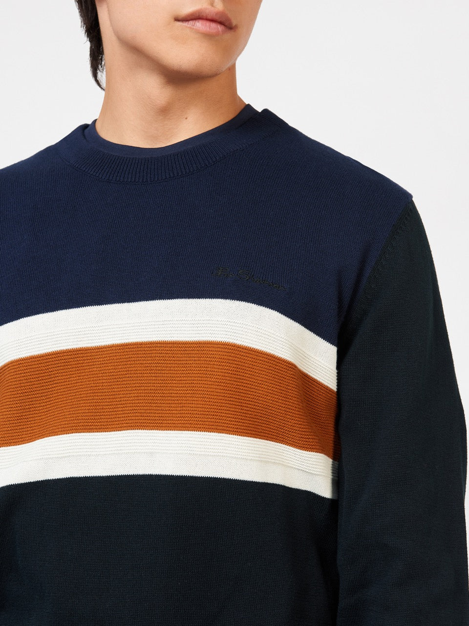 Knitwear Ben Sherman Chest Stripe Crewneck Noir | WCT-73932031